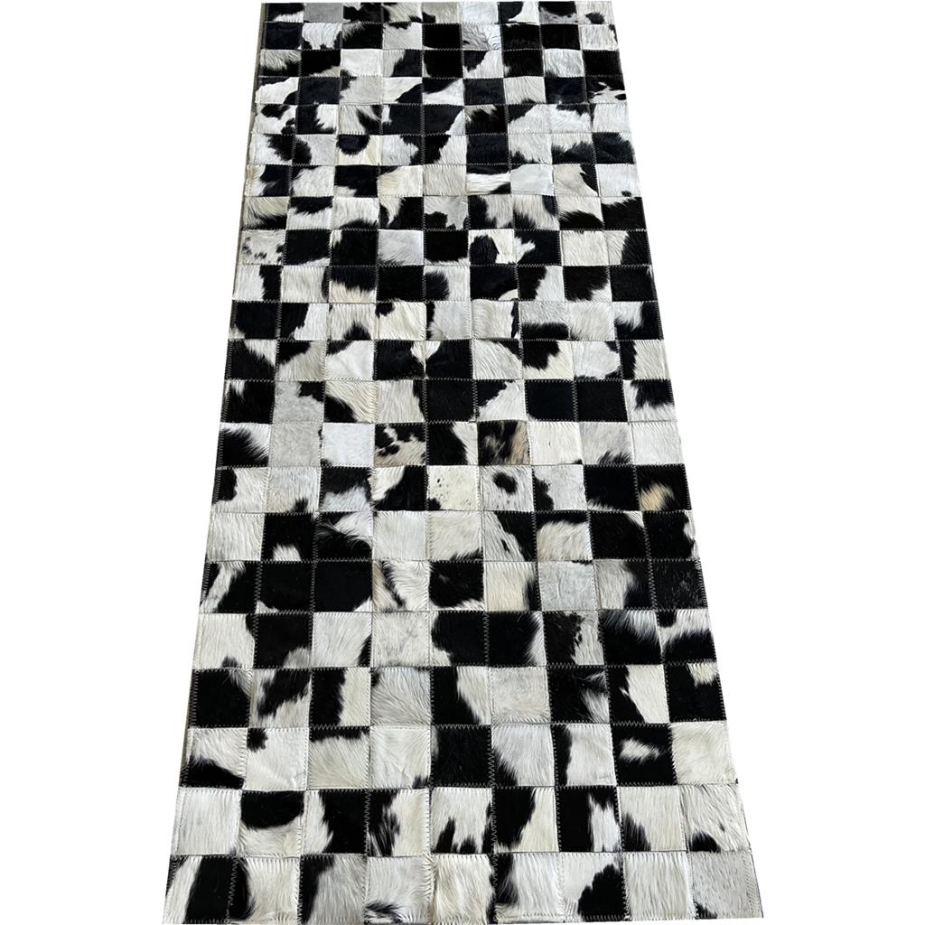 Tapete de couro passadeira preto branco malhado 0,60x1,50 sb
