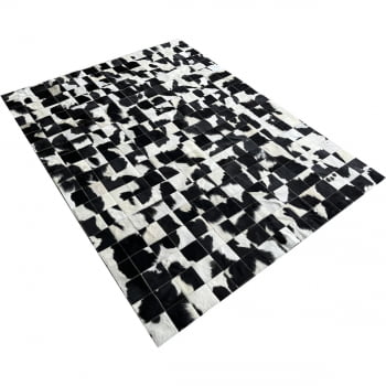 Tapete de couro preto branco malhado 1,50x2,00 s/b peça 10cm