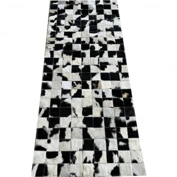 Tapete de couro passadeira preto branco malhado 0,60x1,50 sb