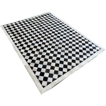 Tapete De Couro Tabuleiro branco preto diagonal 1,50x2,00 cb