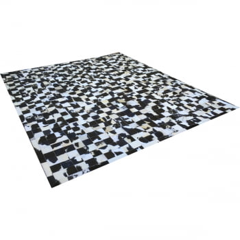 Tapete de couro preto branco malhado 2,50x3,00 c/b peça 10cm