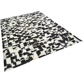 Tapete de couro preto branco malhado 3,00x6,00 com borda peça 10x10cm